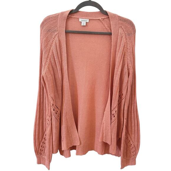 Sundance Angel Wing Pointelle Linen Blend Cardigan Sweater Pink Size Medium - Picture 3 of 11